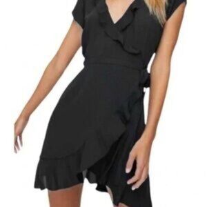 Sunday Best Savoy Black Wrap Ruffle Mini Dress LBD Size 0